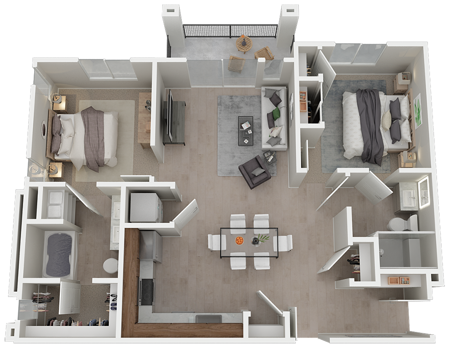 Floor plan for 2 beds, 2 baths, 1062 sqft